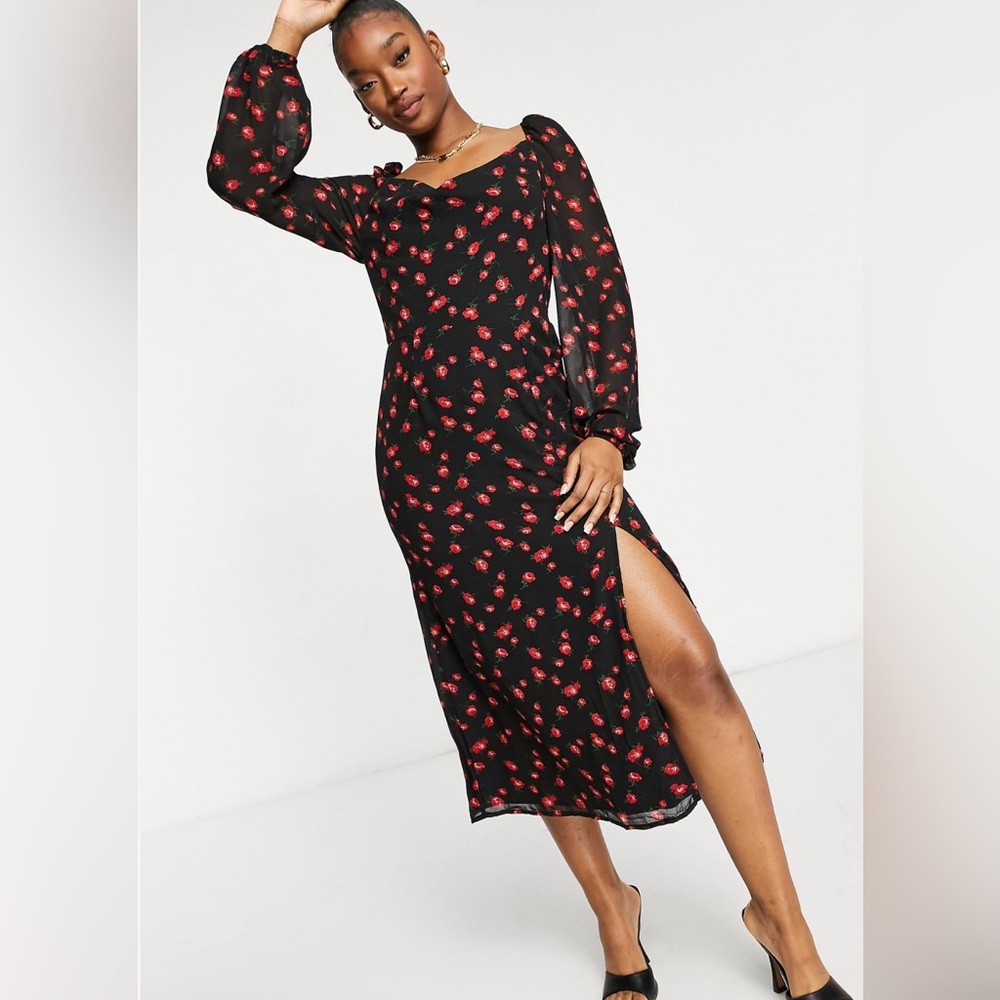 Missguided side split midi dress floral